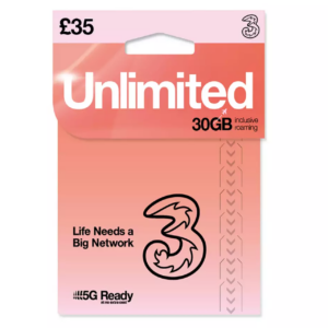 Three Unlimited New Pay As You Go SIM Card
