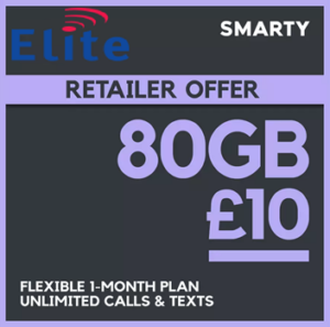 SMARTY 80GB 30 Day Pay As You Go SIM Card