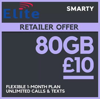 SMARTY 80GB 30 Day Pay As You Go SIM Card