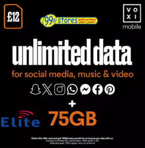 VOXI 75GB 30 Day Pay As You Go SIM Card